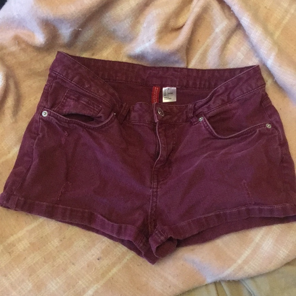 Maroon Denim High-Waisted Shorts